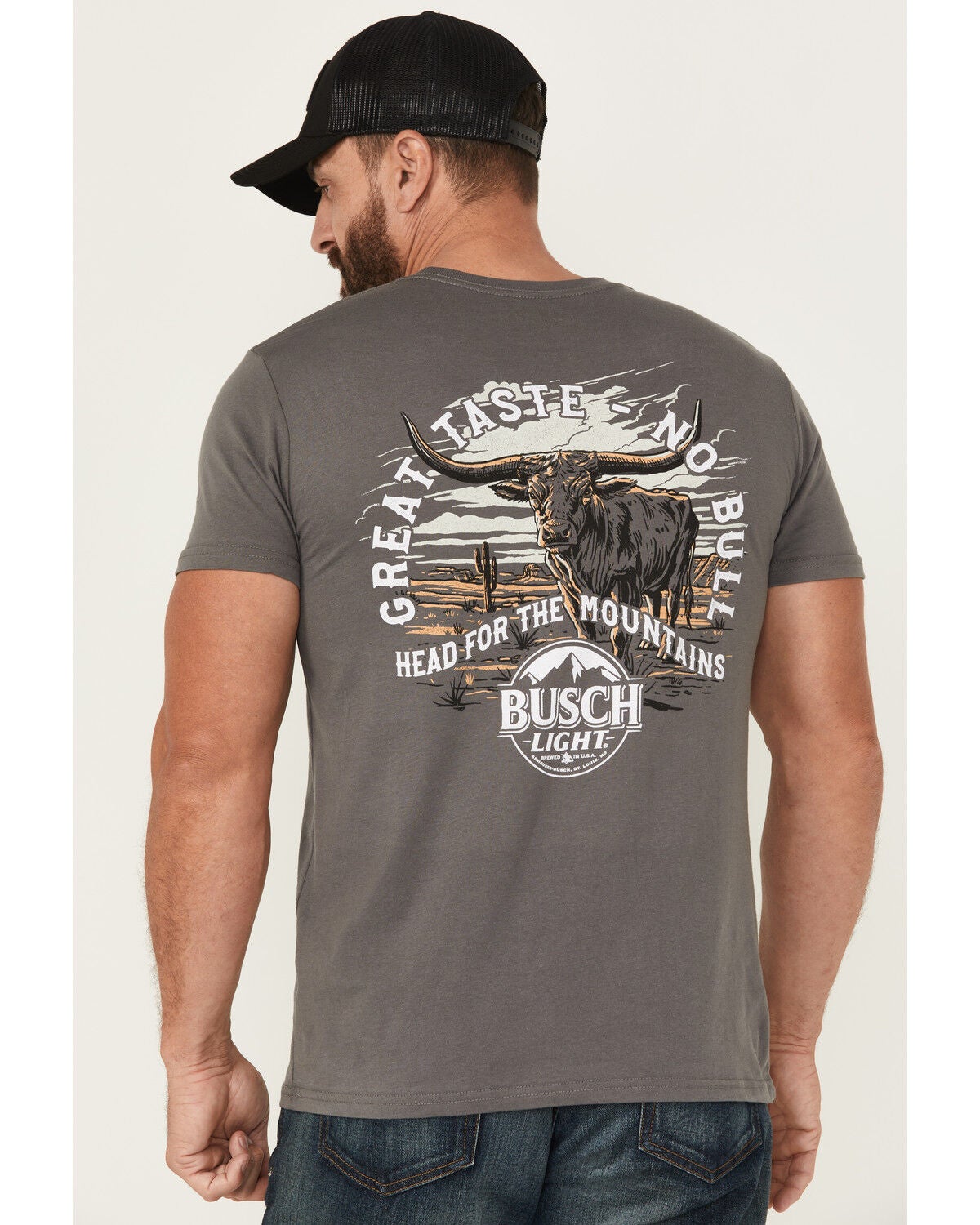 Buckwear Men's Busch No Bull Short Sleeve Graphic T-Shirt, Charcoal, hi-res