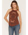 Image #1 - Shyanne Women's Wren Floral Embroidered Halter Tank Top, Brown, hi-res