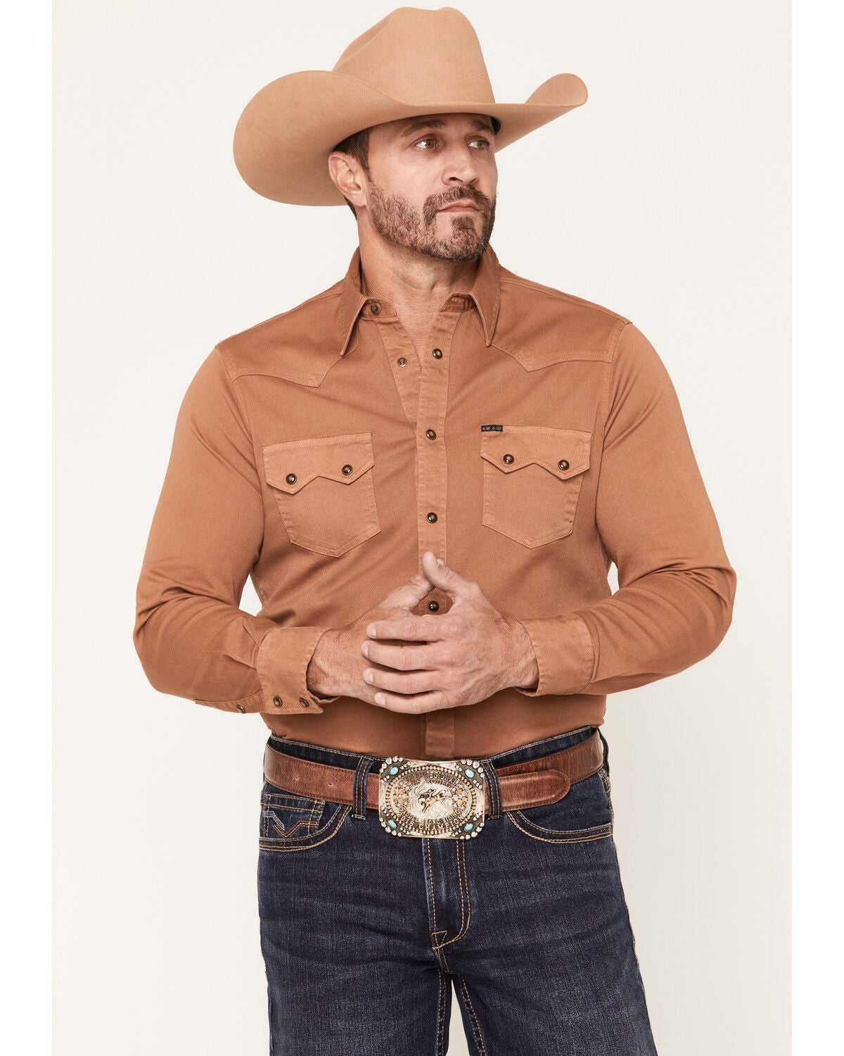 Image #1 - Rock & Roll Denim X Koe Wetzel Men's Washed Denim Long Sleeve Snap Western Shirt, Camel, hi-res