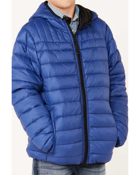 Urban Republic Boys' Grey Quilted Hooded Jacket, Blue, hi-res