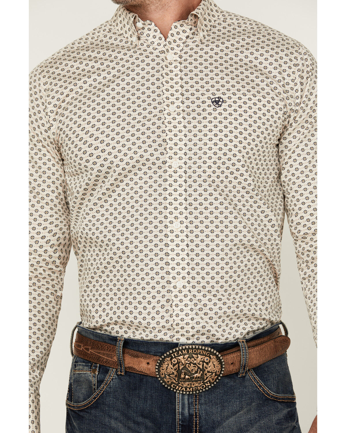 Image #3 - Ariat Men's Fraiser Geo Print Long Sleeve Button-Down Western Shirt, Cream, hi-res