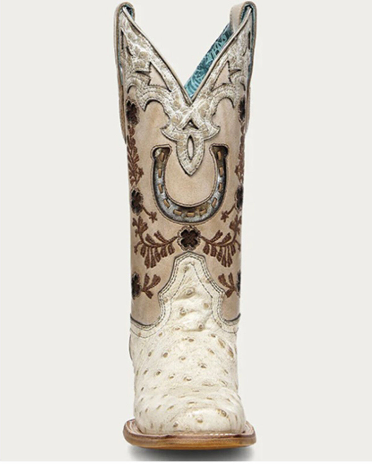 Image #3 - Corral Women's Horseshoe Overlay Exotic Ostrich Western Boots - Square Toe, Ivory, hi-res