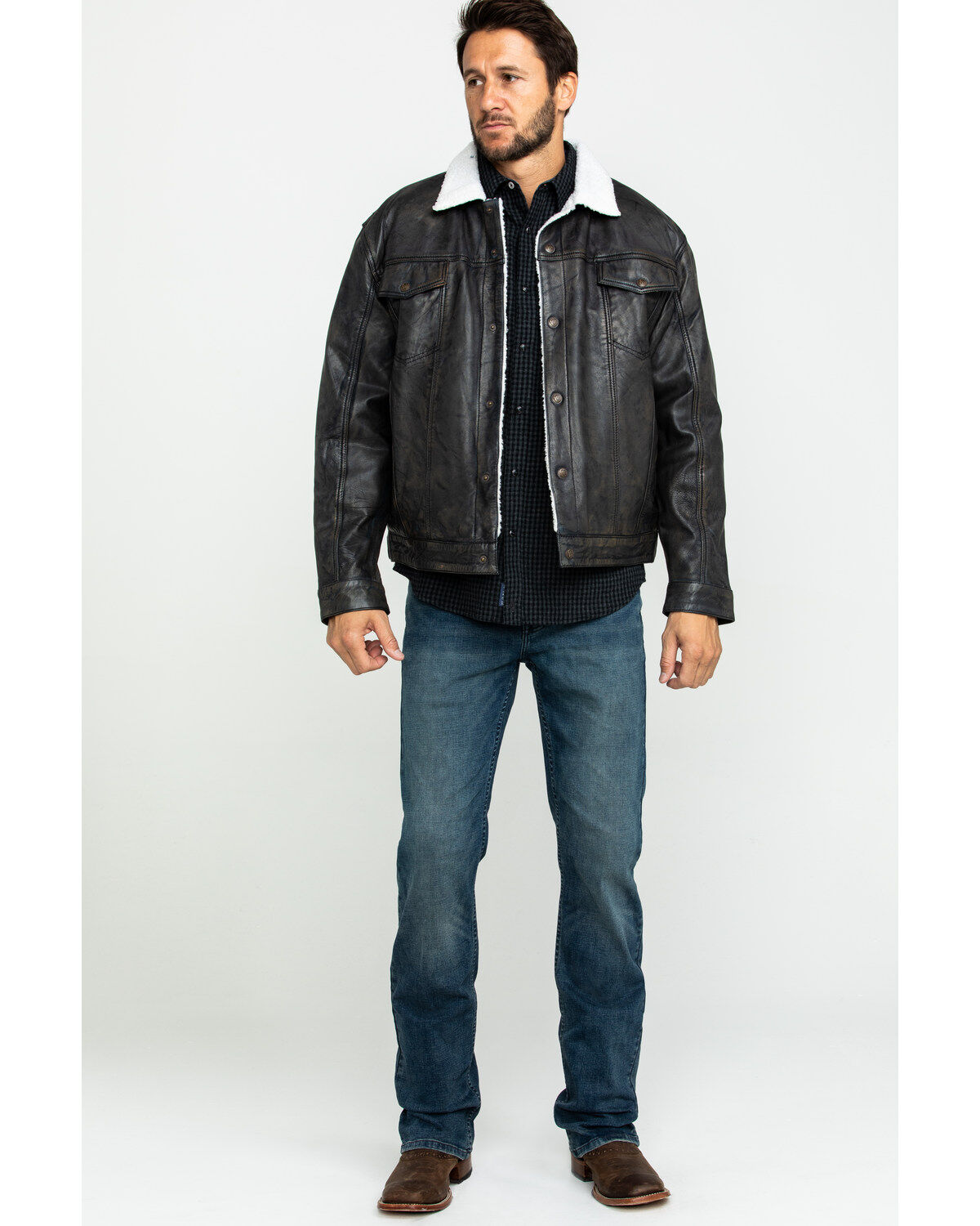 Image #6 - Cripple Creek Men's Concealed Carry Sherpa Lined Leather Jacket, Black, hi-res