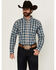 Image #1 - Ariat Men's Parrin Plaid Print Long Sleeve Button-Down Western Shirt, Teal, hi-res