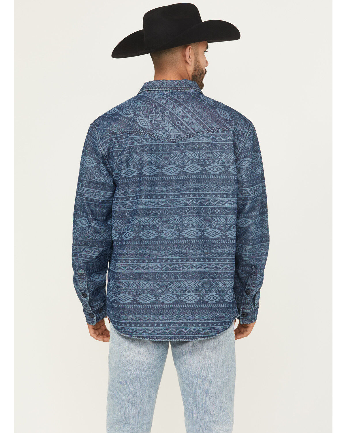Image #4 - Cody James Men's Tonal Southwestern Print Fleece Lined Shirt Jacket, Indigo, hi-res