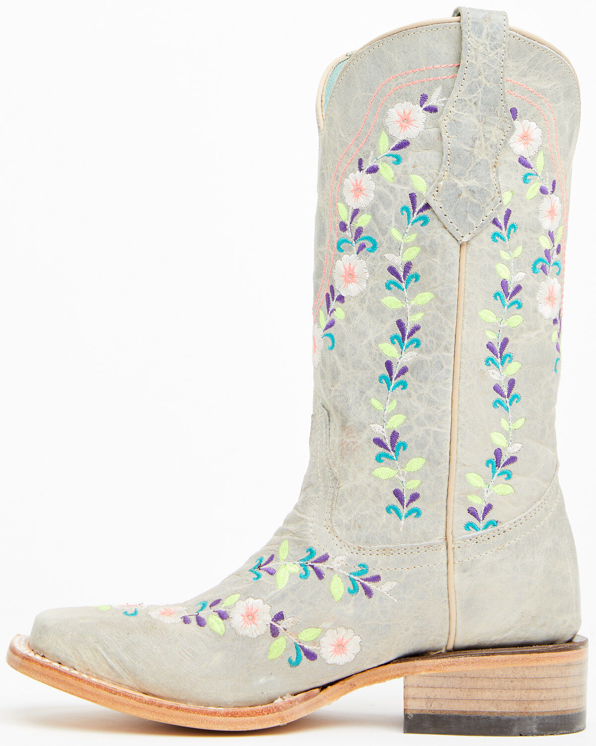 Image #3 - Corral Girls' Floral Embroidered Blacklight Western Boots - Square Toe, Light Pink, hi-res