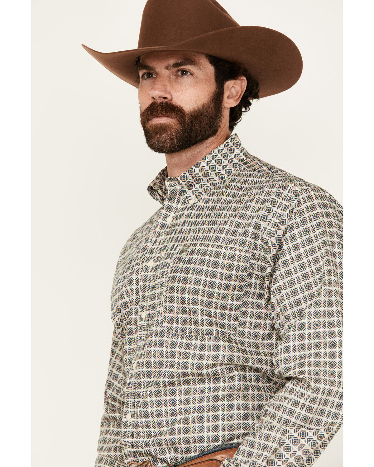 Image #2 - Cinch Men's Geo Print Long Sleeve Button-Down Western Shirt, Cream, hi-res