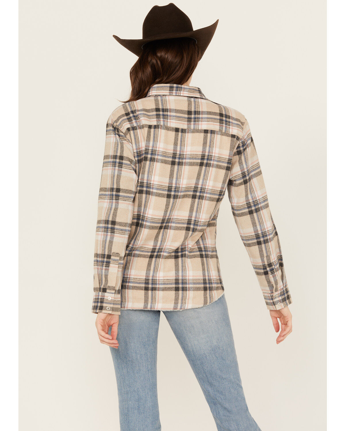 Image #4 - Stillwater Supply Women's Plaid Print Sherpa Lined Shacket, Cream, hi-res