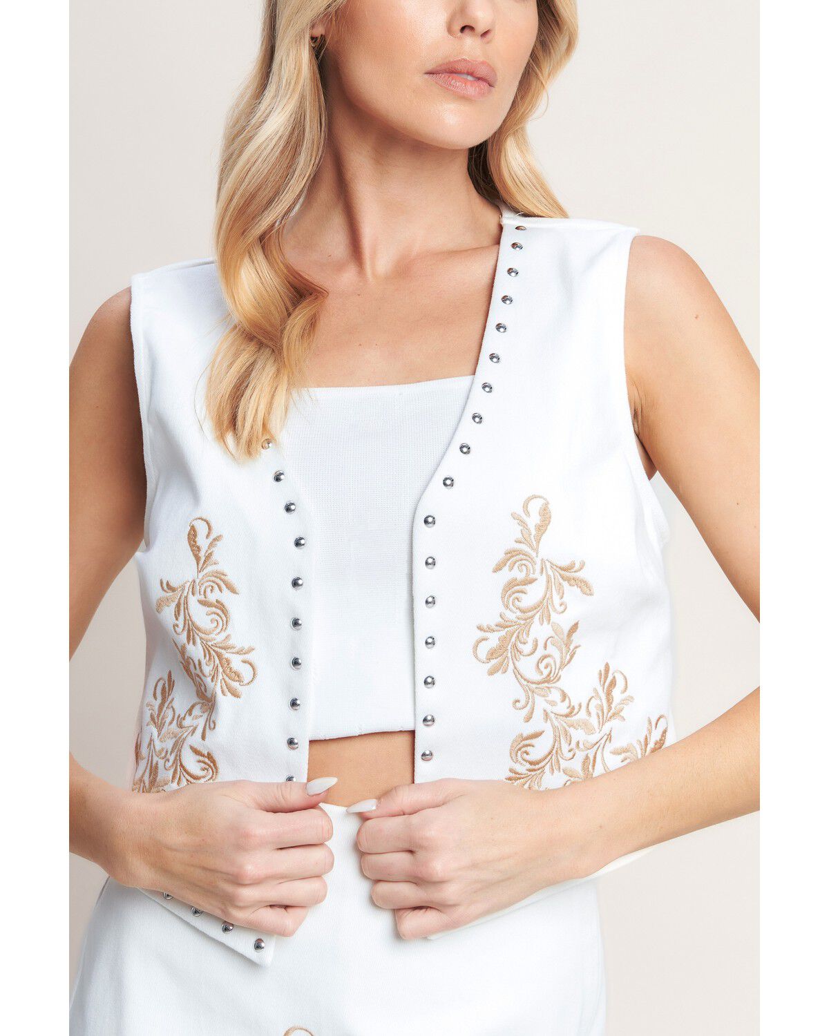 Image #3 - Flying Tomato Women's All Eyes on You Woven Vest, White, hi-res