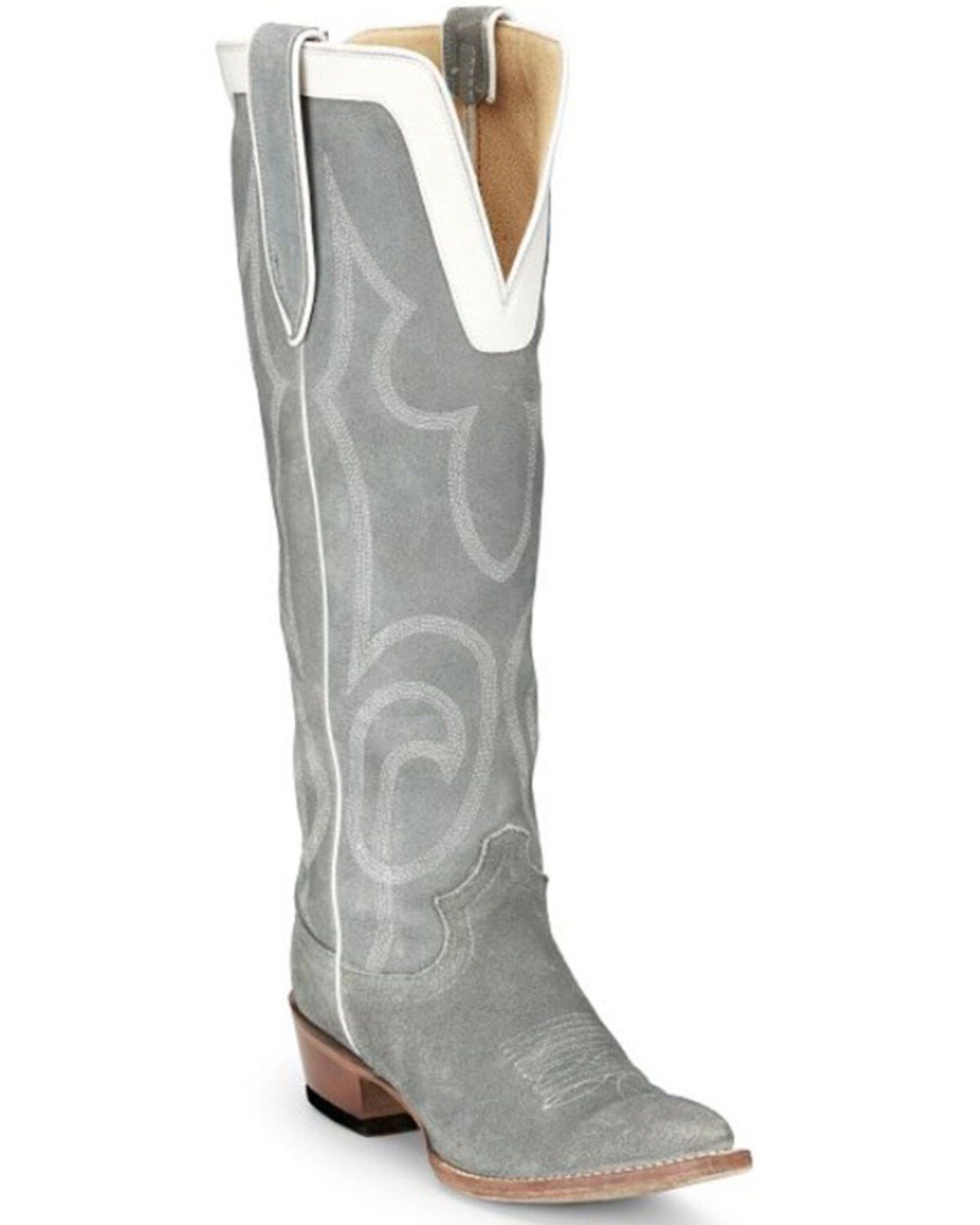Justin Women's Verlie Vintage Suede Tall Western Boots - Snip Toe, Grey, hi-res