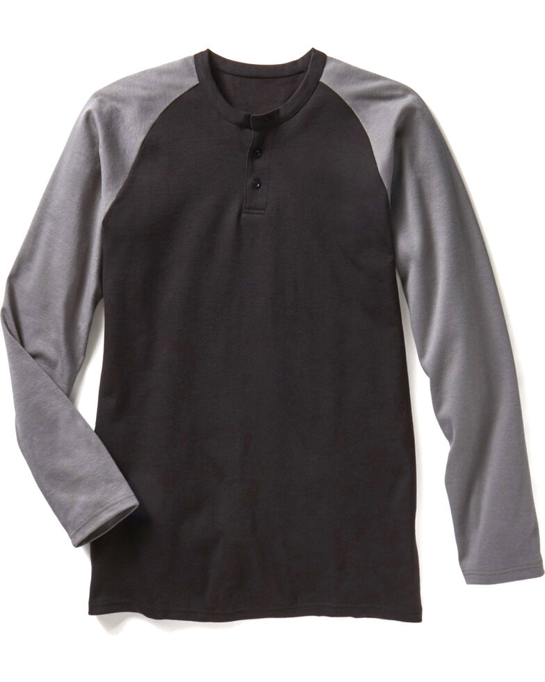 Rasco Men's Black FR Preshrunk Henley T-Shirt , Black, hi-res