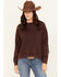 Image #1 - Shyanne Women's Solid High-Low Fringe Long Sleeve Shirt, Chocolate, hi-res