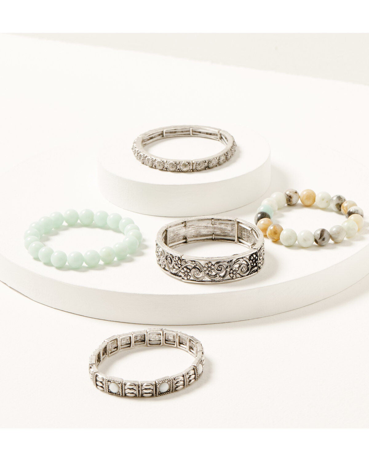 Shyanne Women's Luna Bella Turquoise Beaded Bracelet Set - 5 Piece, Silver, hi-res
