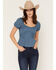 Image #1 - Ash & Violet Women's Bow Trim Short Sleeve Top, Teal, hi-res