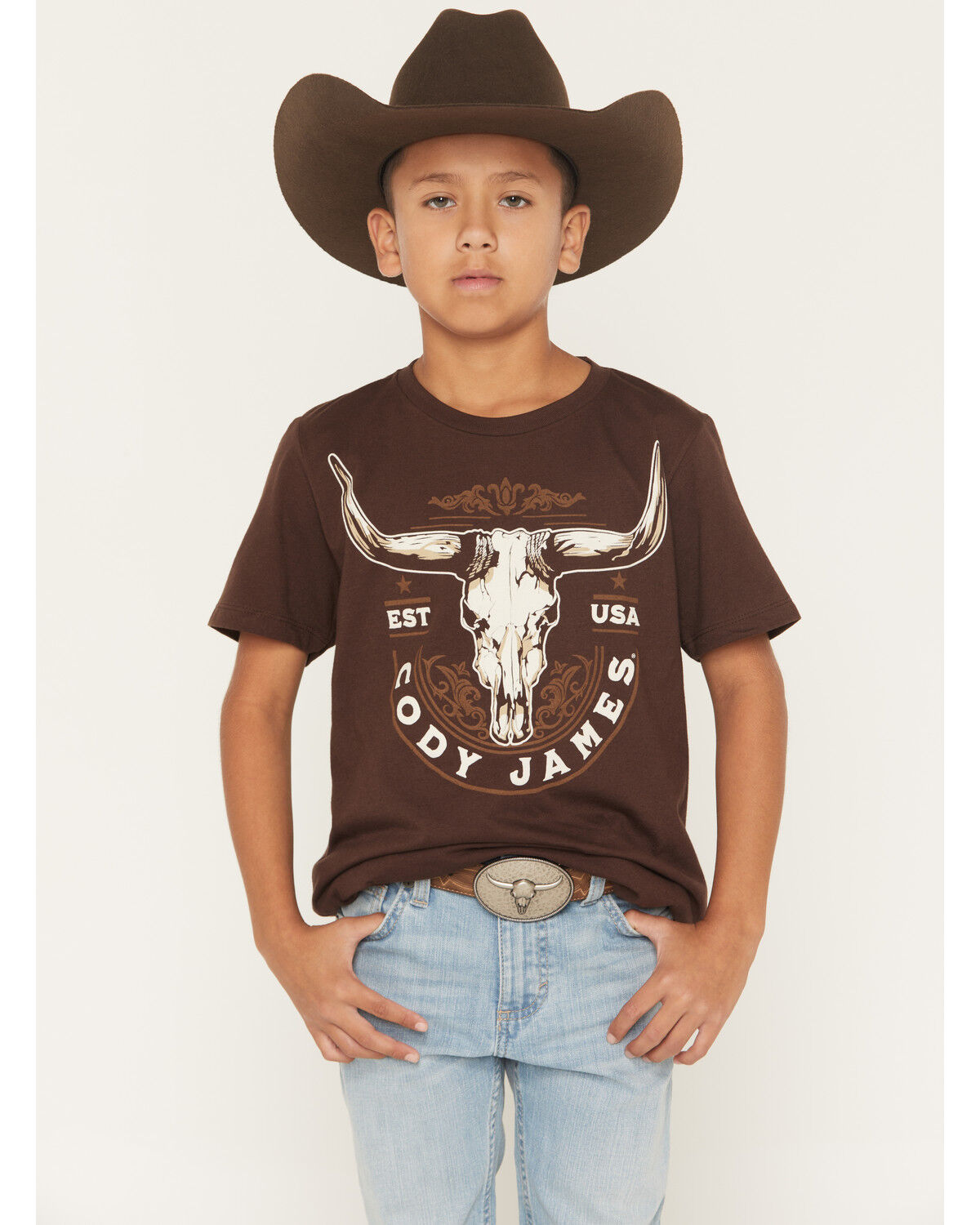 Image #1 - Cody James Boys' USA Steerhead Short Sleeve Graphic T-Shirt, Dark Brown, hi-res