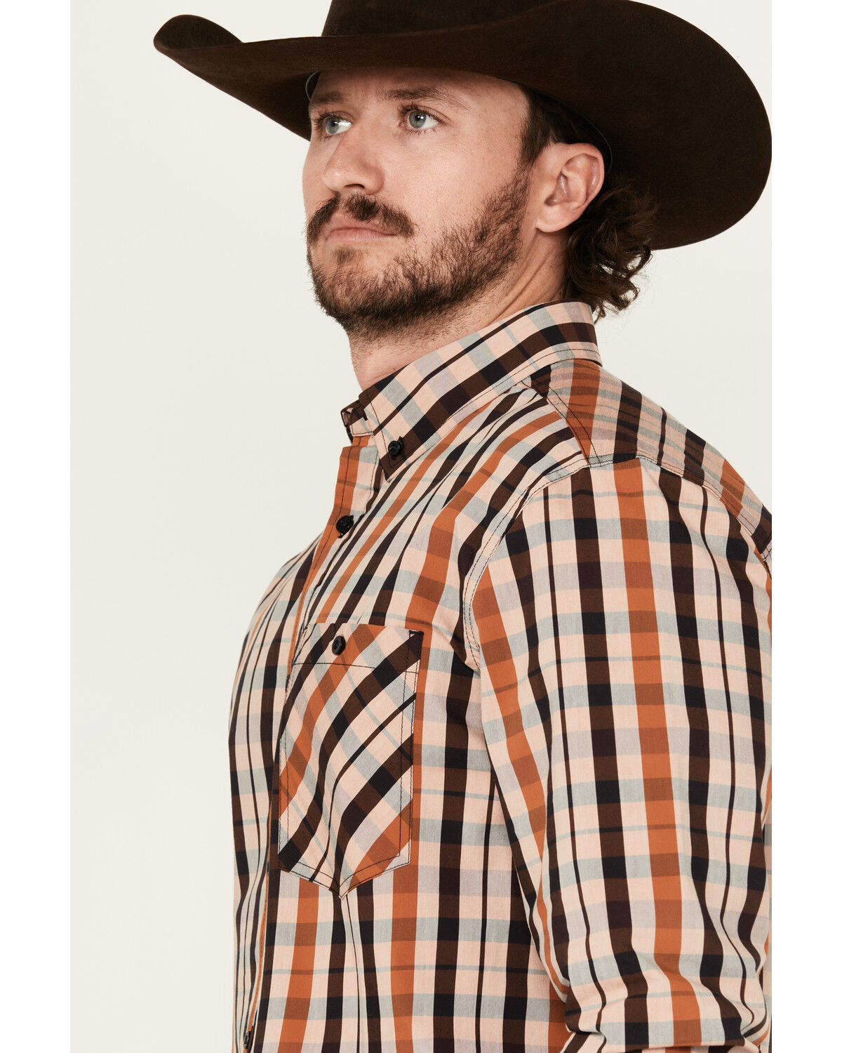 Image #2 - RANK 45® Men's Dakota Plaid Print Long Sleeve Button-Down Performance Western Shirt, Brown, hi-res