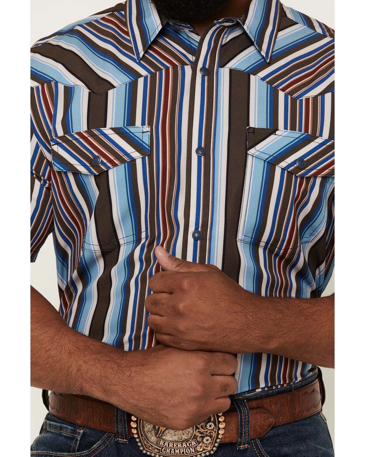 Image #3 - RANK 45&reg; Men's Rodeo Tech 2.0 Striped Print Short Sleeve Stretch Performance Shirt, Blue, hi-res