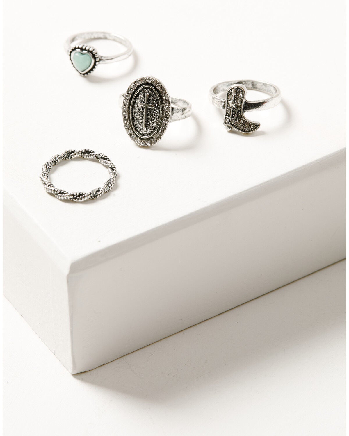 Image #1 - Shyanne Women's Cross And Boot Ring Set - 4 Piece, Silver, hi-res