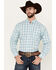 Image #1 - Ariat Men's Edward Plaid Print Long Sleeve Button-Down Performance Western Shirt, Aqua, hi-res
