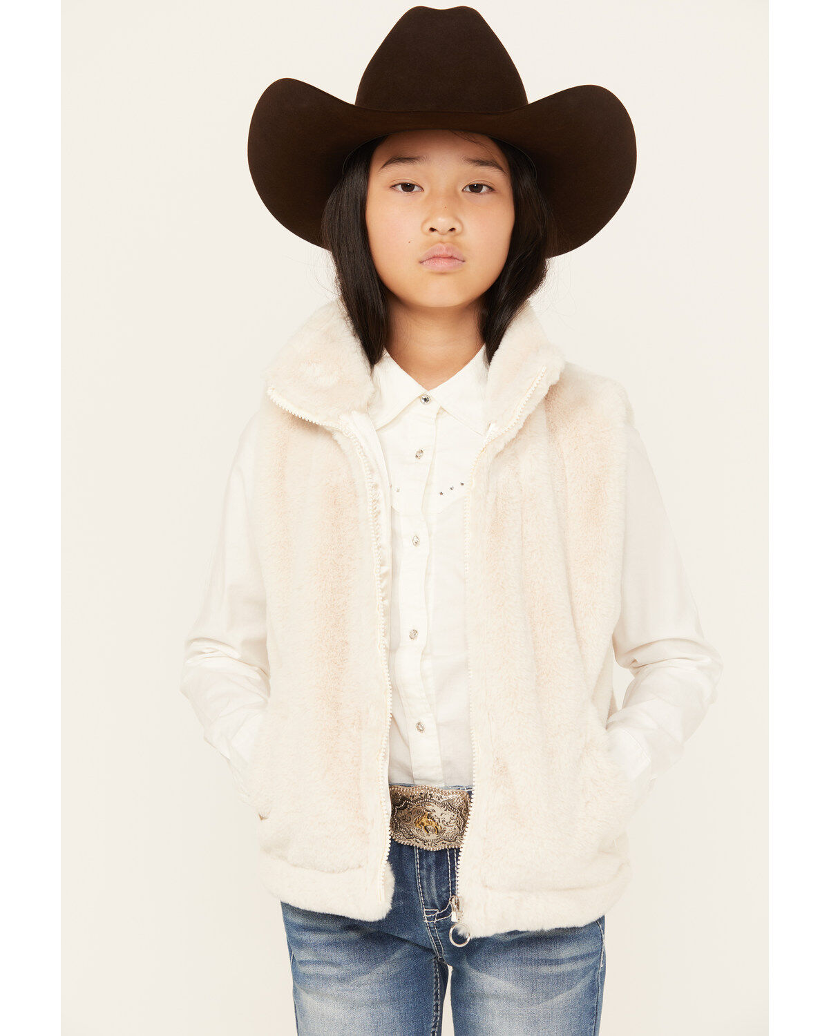 Image #1 - Urban Republic Girls' Faux Fur Vest, Ivory, hi-res
