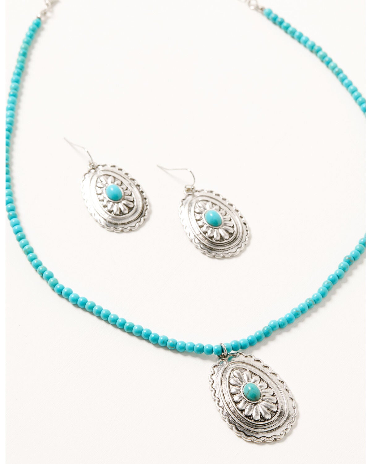 Shyanne Women's Turquoise Beaded Oval Concho Jewelry Set - 2 Piece, Silver, hi-res