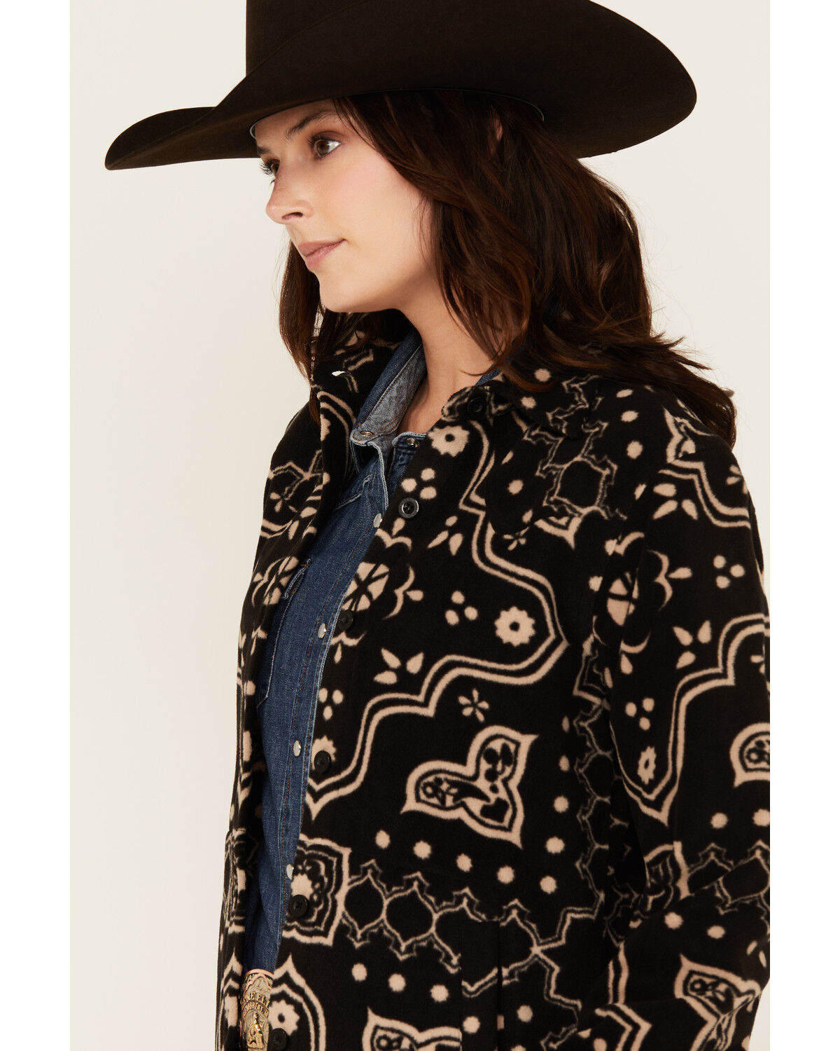 Image #2 - Outback Trading Co Women's Bandana Print Fleece Button-Down Western Shirt, Black, hi-res
