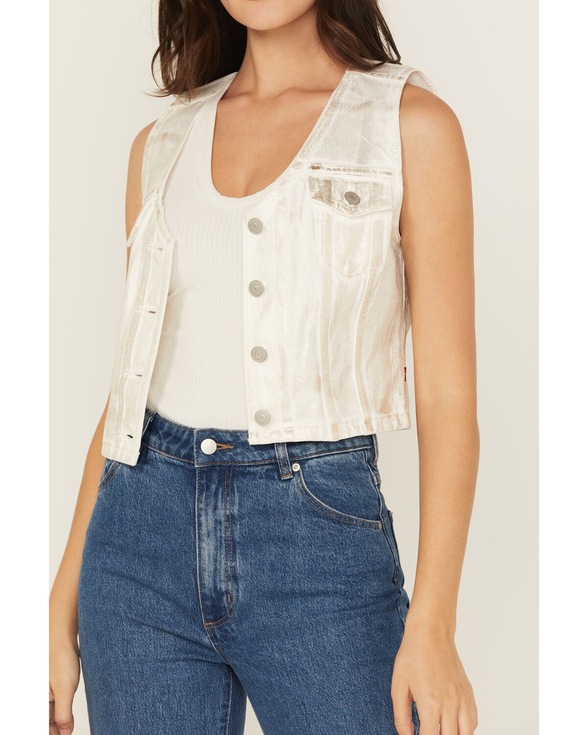 Image #3 - Levi's Women's Bella Denim Vest, Cream, hi-res