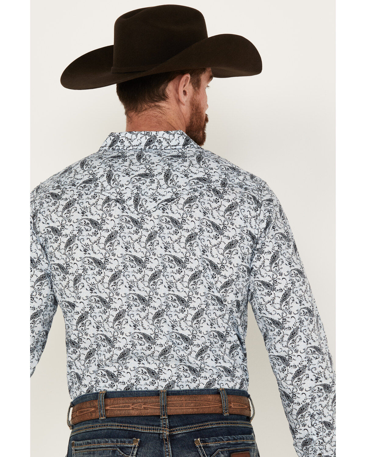 Image #4 - Cody James Men's Casa Blanca Paisley Print Long Sleeve Snap Western Shirt, Light Blue, hi-res
