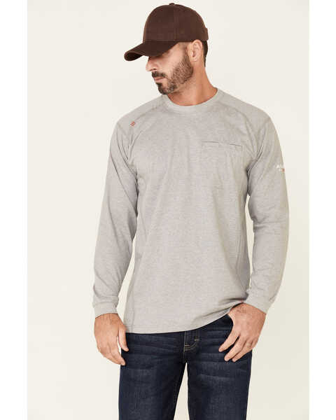 Ariat Men's FR Heather Grey Air Full Cover Graphic Long Sleeve Work T-Shirt , Heather Grey, hi-res