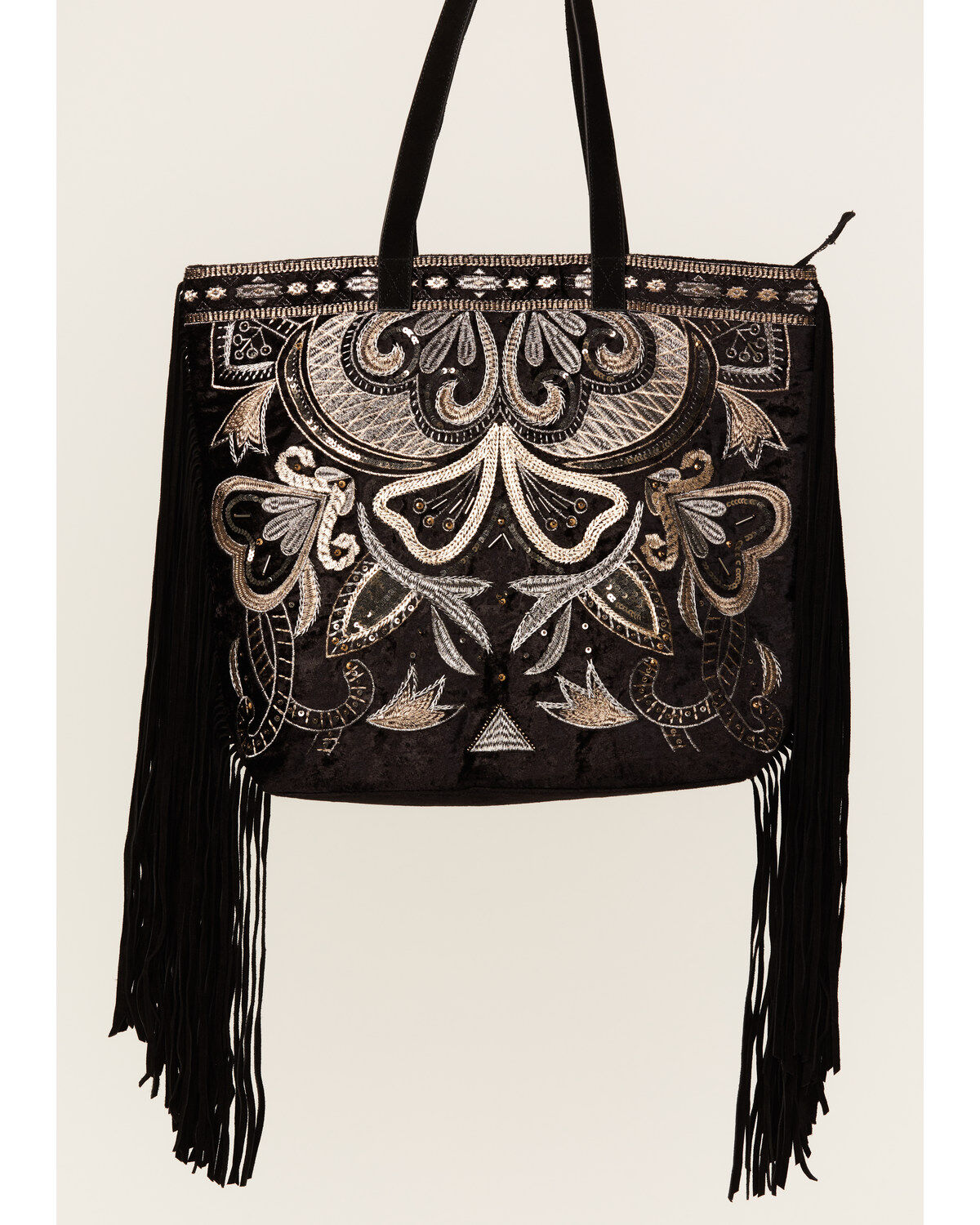 Image #2 - Shyanne Women's Velvet Embroidered Beaded & Fringe Tote, Black, hi-res