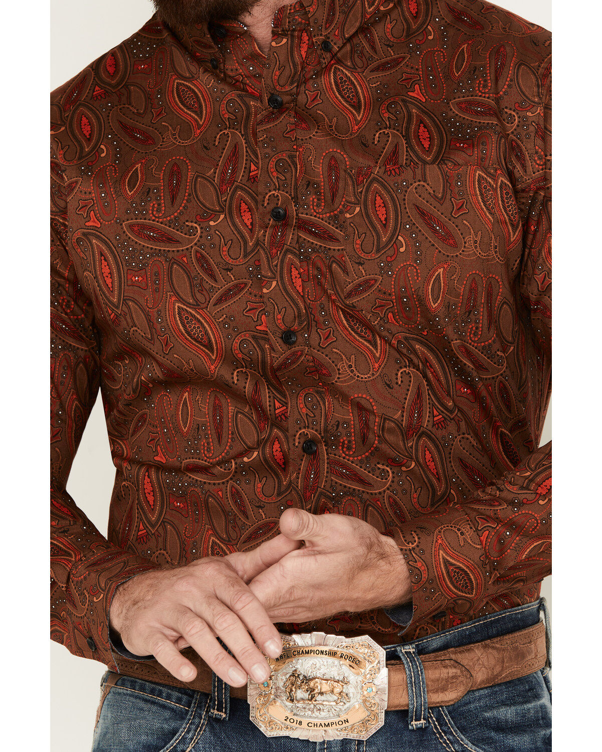 Image #3 - Cody James Tortuga Paisley Print Button Down Western Shirt - Big & Tall, Brown, hi-res