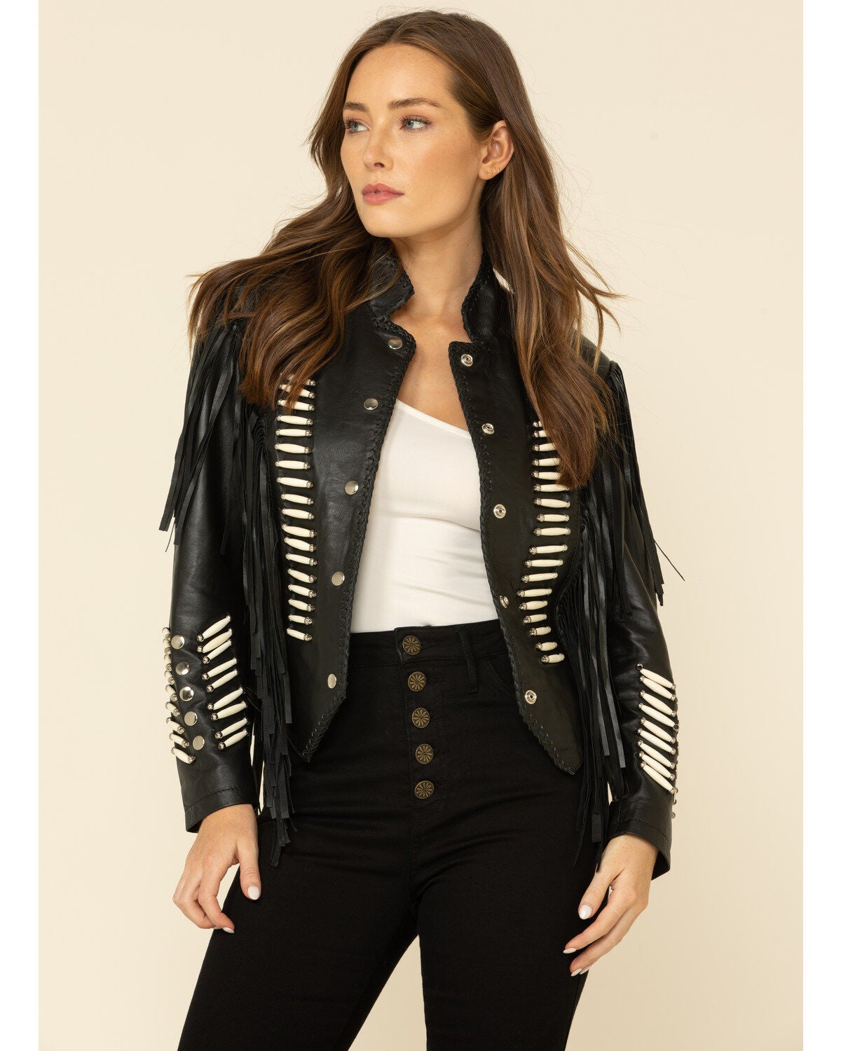 Liberty Wear Women's Black Fringe Sheep Napa Jacket, Black, hi-res