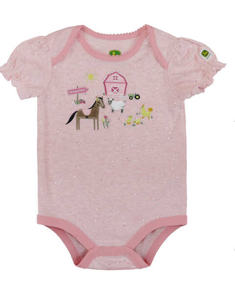 John Deere Infant Girls' Farmyard Ruffled Short Sleeve Onesie , Pink, hi-res