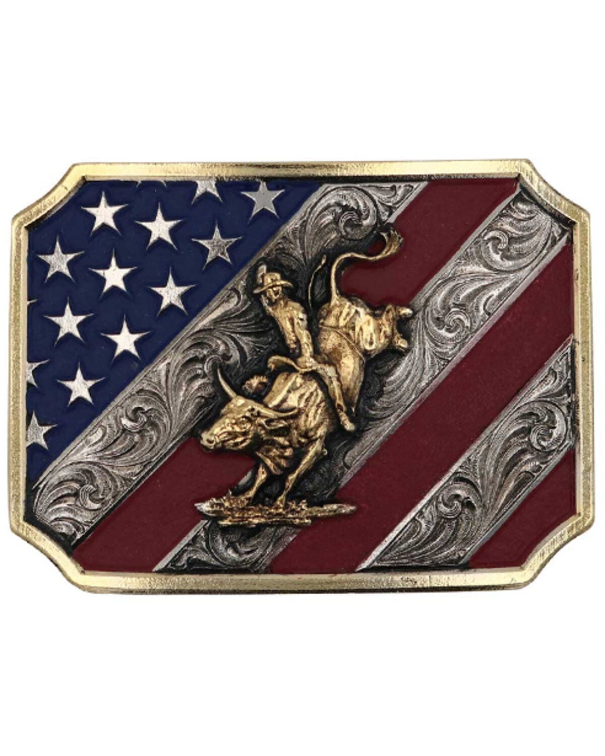 Montana Silversmiths Men's Patriot Bull Rider Belt Buckle, Multi, hi-res