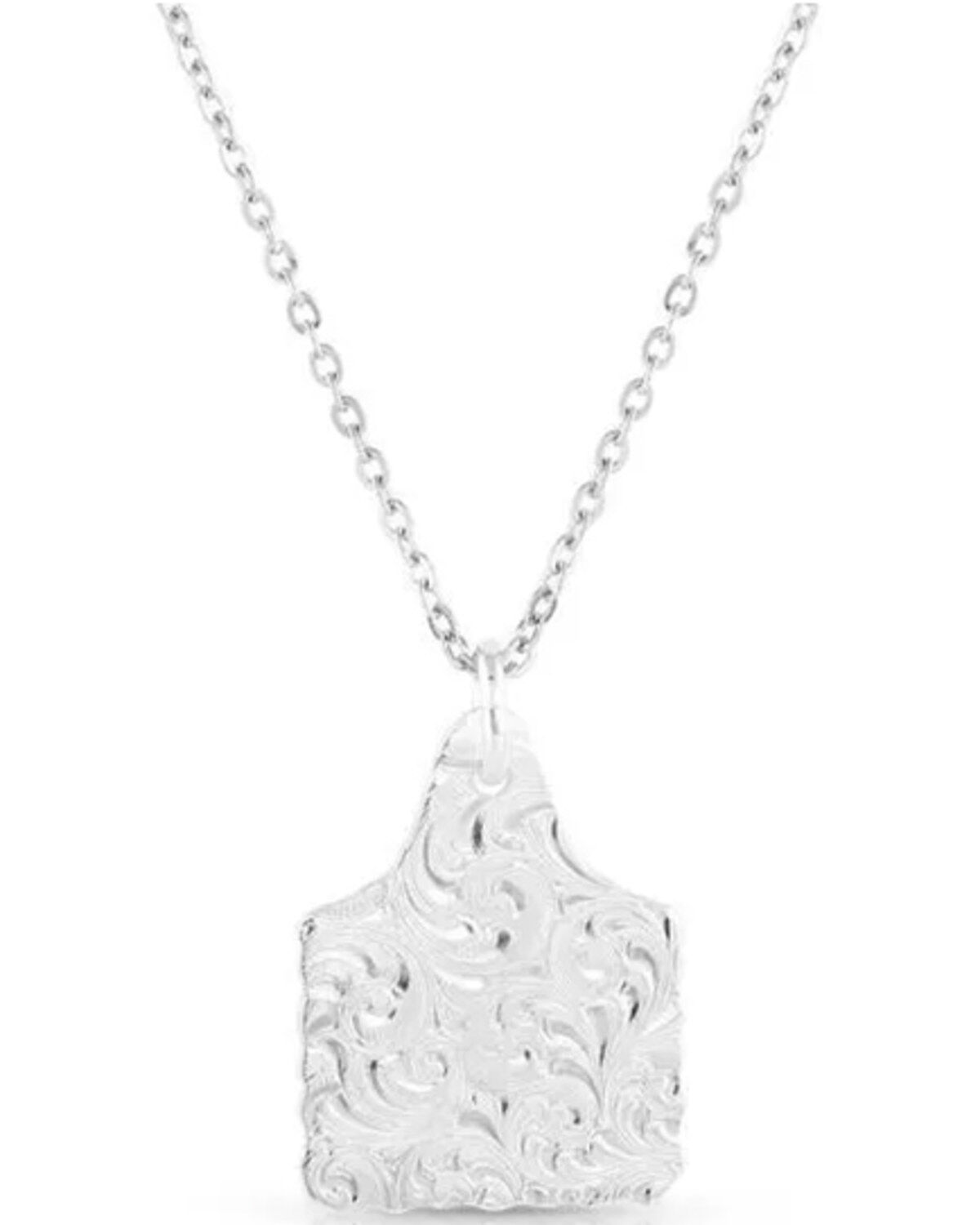 Image #2 - Montana Silversmiths Women's Chiseled Cow Tag Turquoise Necklace, Silver, hi-res