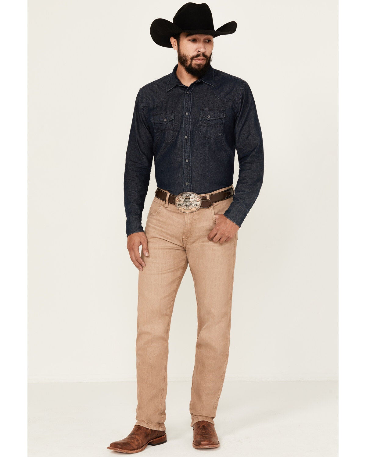 Wrangler Retro Men's Saddle Slim Straight Stretch Denim Jeans, Tan, hi-res