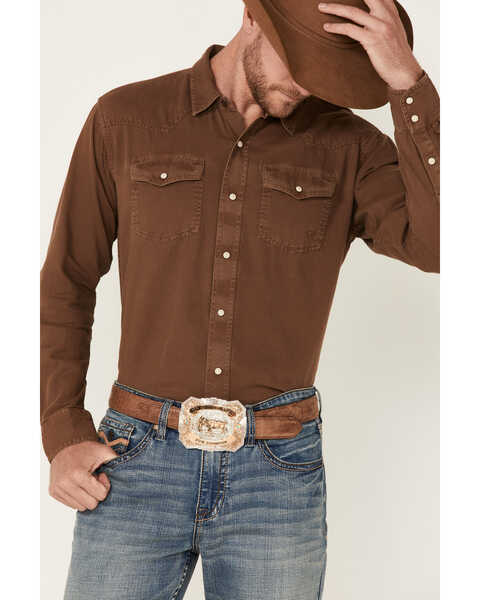 Image #3 - Ariat Men's Jurlington Retro Solid Long Sleeve Snap Western Shirt - Brown, , hi-res