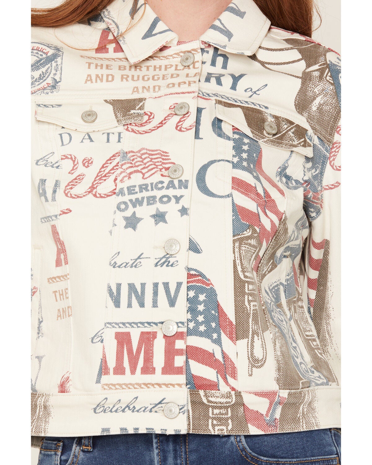 Image #3 - Shyanne Women's Vintage Cowboy Printed Denim Jacket, Ivory, hi-res