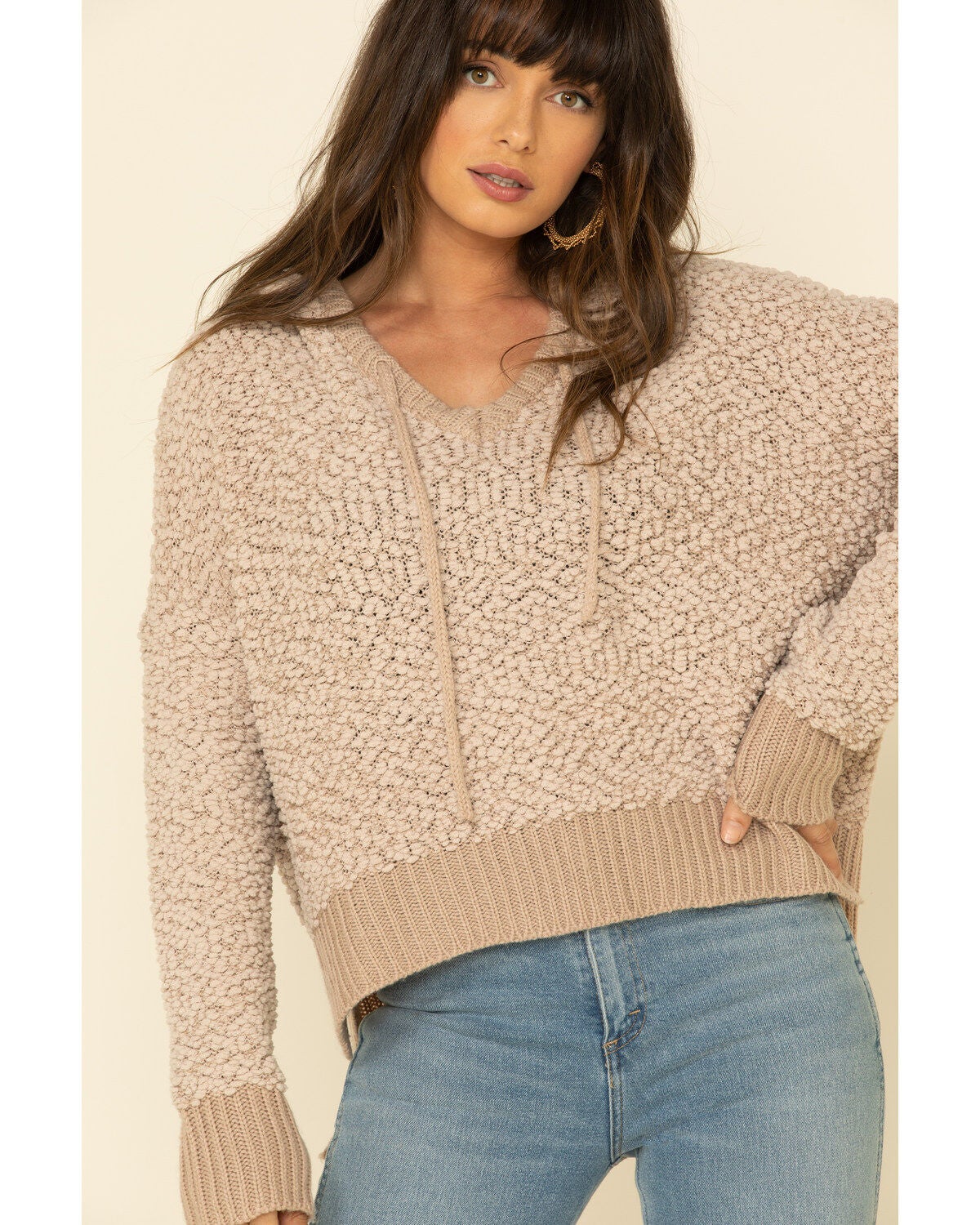 Women's Pol Popcorn Chenille Hooded Sweater