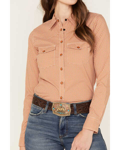 Image #3 - RANK 45® Women's Print Long Sleeve Vented Western Performance Shirt, Pecan, hi-res