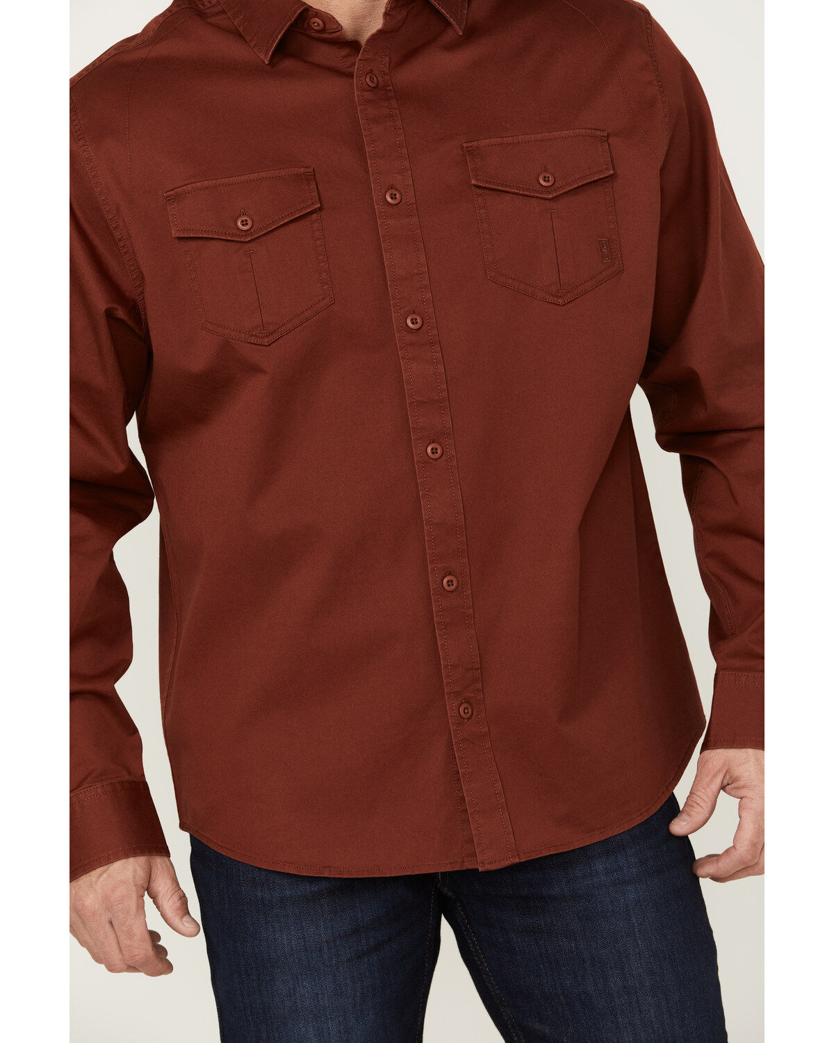 Image #4 - Brothers and Sons Men's Weathered Twill Solid Long Sleeve Button-Down Western Shirt, Red, hi-res