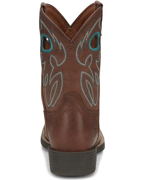 Image #5 - Justin Boys' Bowline Junior Western Boots - Broad Square Toe, Chocolate/turquoise, hi-res