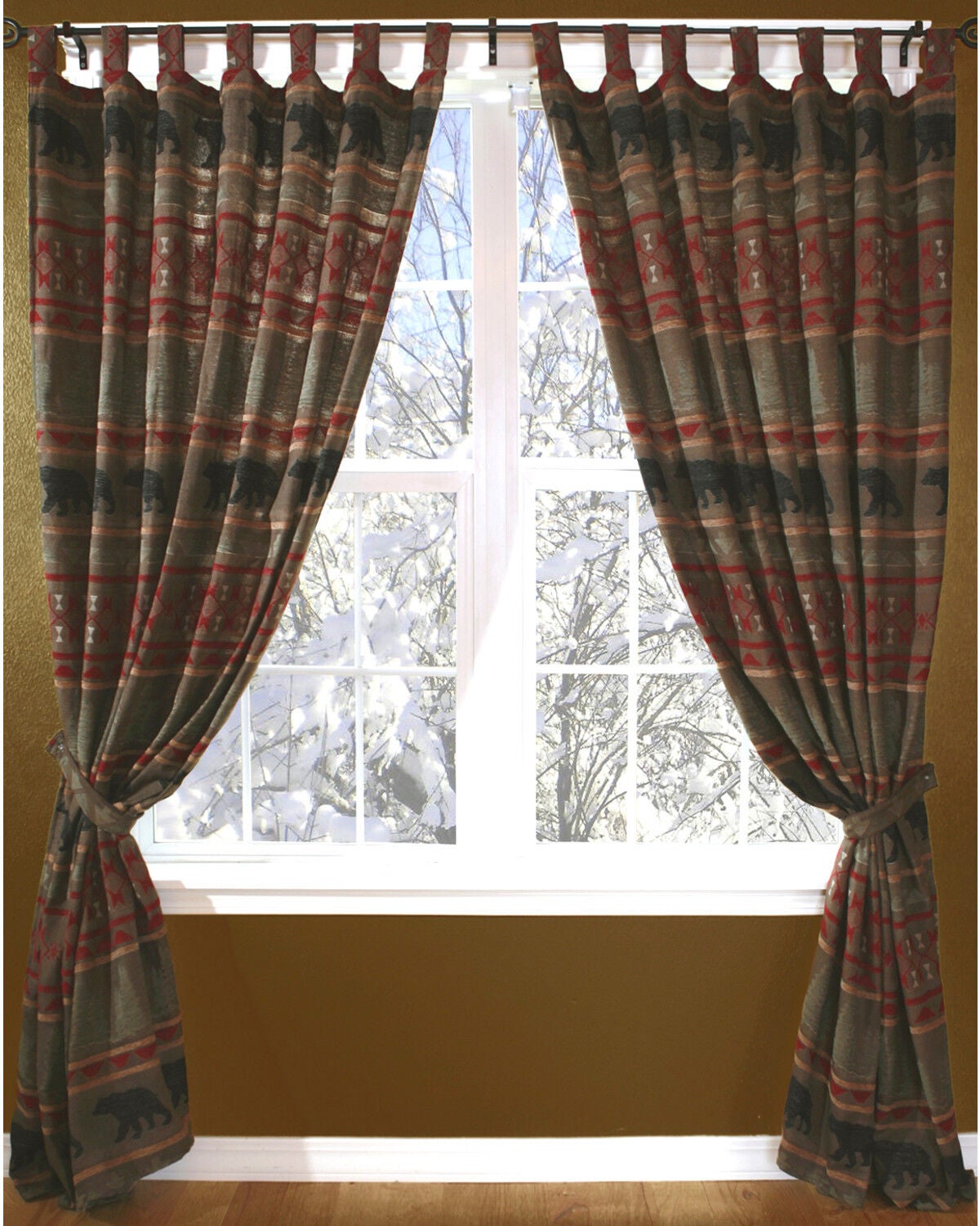 Carstens Bear Country Curtains, Red, hi-res