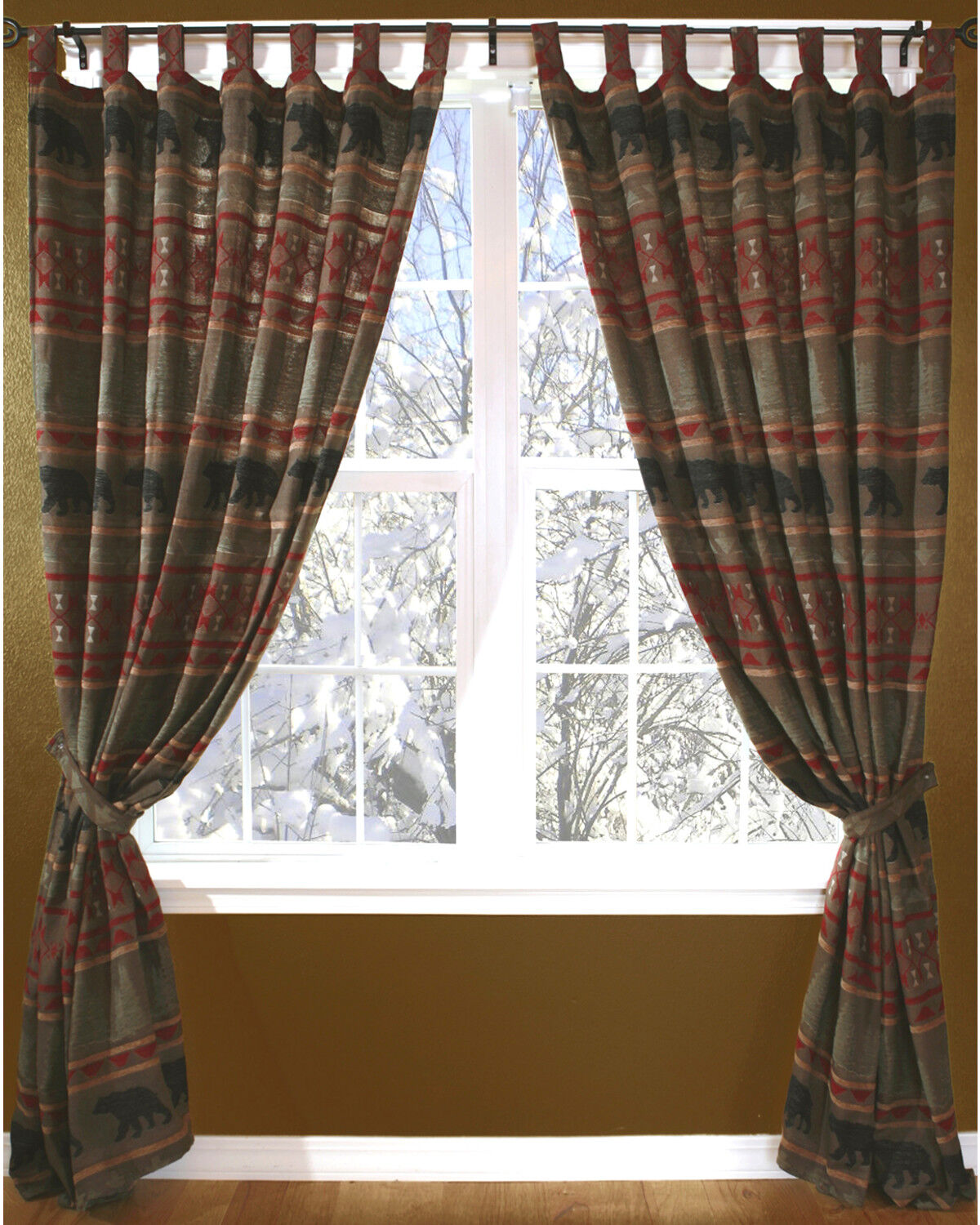 Image #1 - Carstens Bear Country Curtains, Red, hi-res