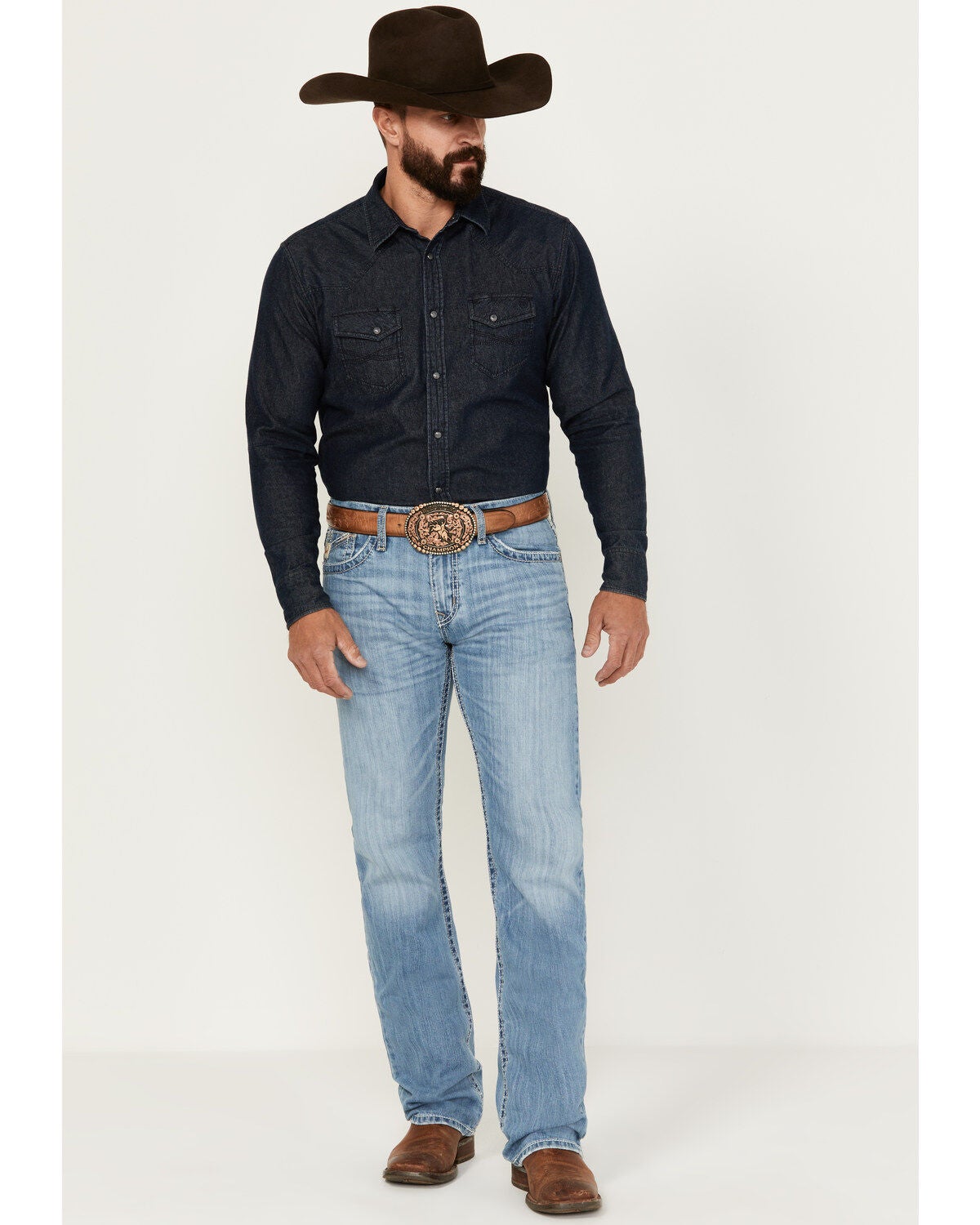 Cinch Men's Ian Light Stonewash Wash Performance Stretch Slim Boot Denim Jeans, Indigo, hi-res