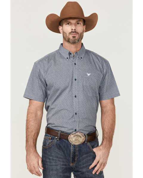 Cowboy Hardware Men's Basket Weave Short Sleeve Button-Down Western Shirt , Blue, hi-res