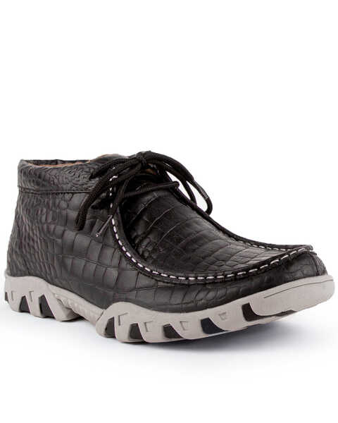 Image #1 - Ferrini Men's Croc Print Rogue Driving Shoes - Moc Toe, Black, hi-res