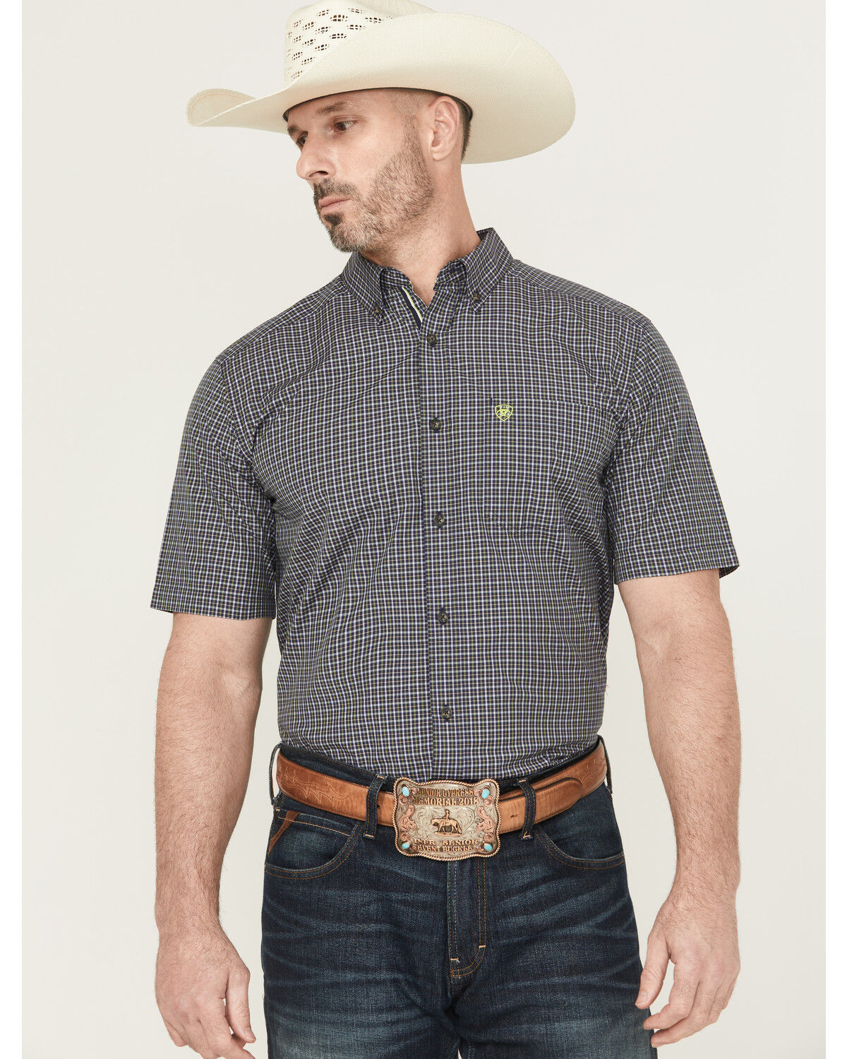 Image #1 - Ariat Men's Pro Series Caspian Plaid Print Short Sleeve Button-Down Western Shirt - Tall, , hi-res
