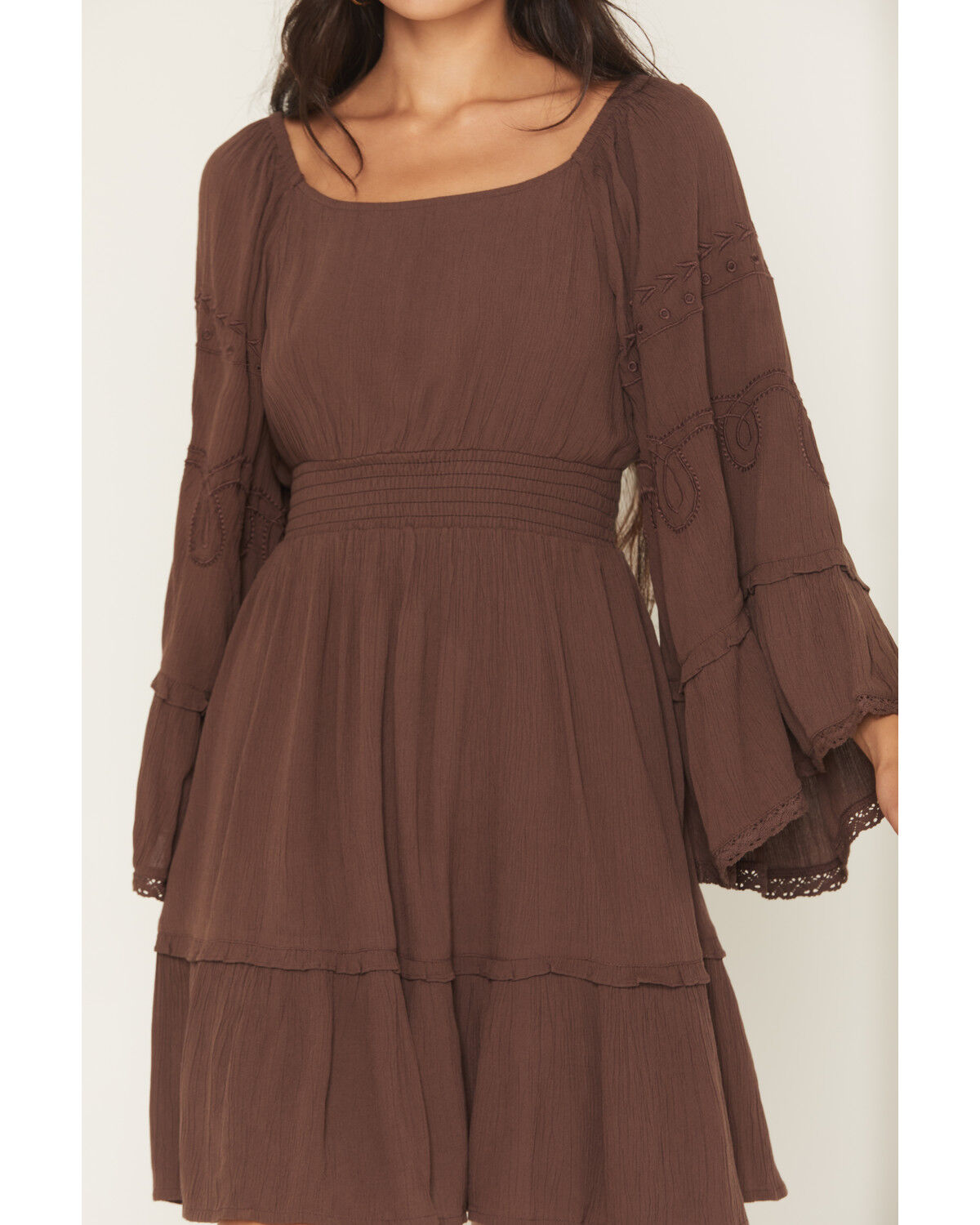 Image #3 - Shyanne Women's Highlands Bell Sleeve Embroidered Mini Dress, Brown, hi-res