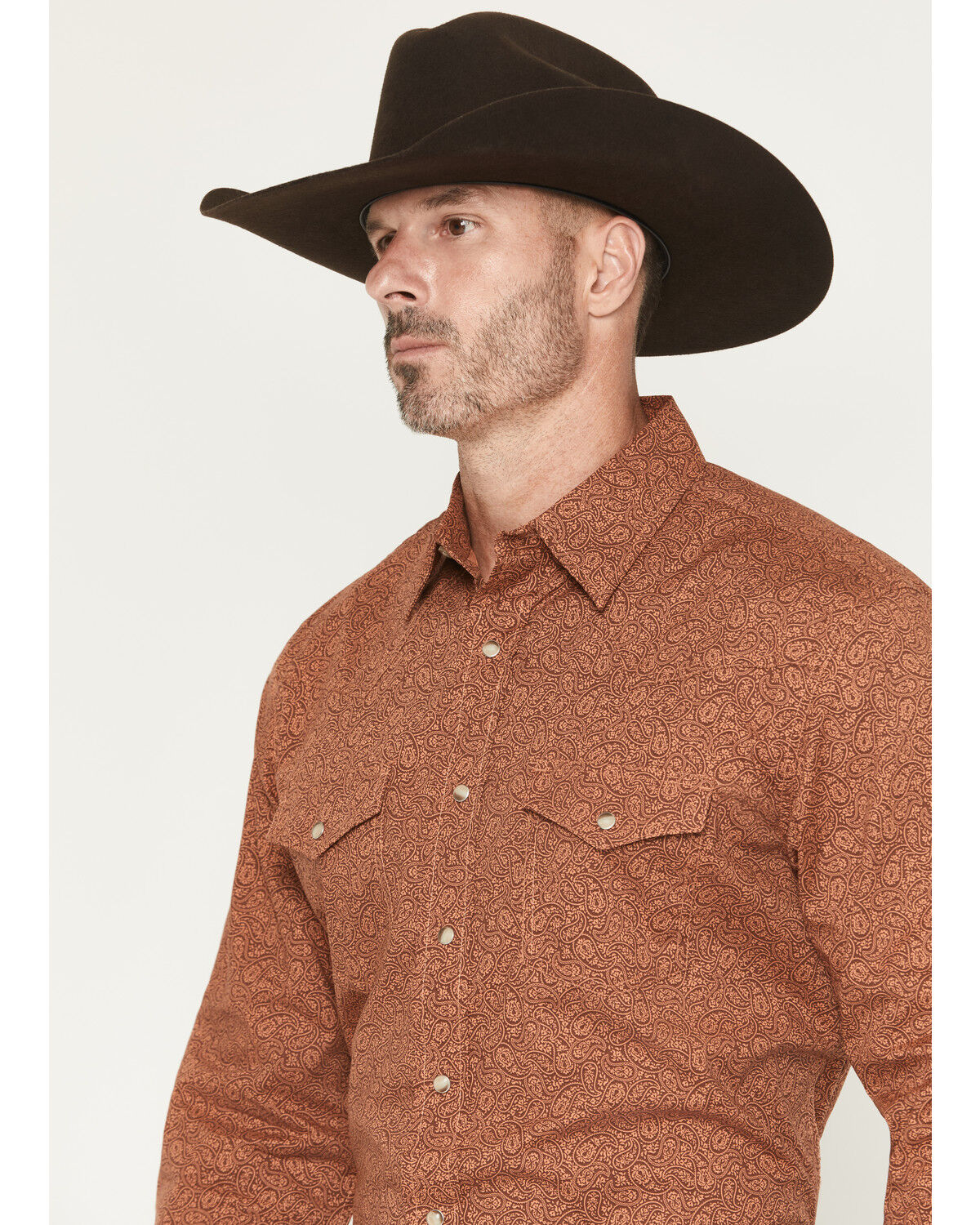 Image #2 - Wrangler 20X Men's Paisley Print Long Sleeve Snap Stretch Western Shirt, Rust Copper, hi-res